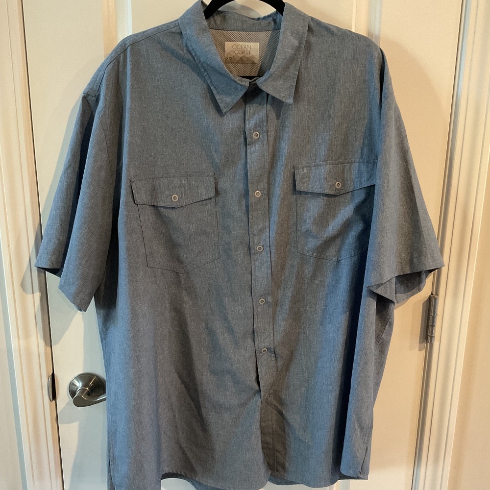 Ocean + Coast Short Short Sleeve Button Down Shirt - XXL - Bison Blue Heather